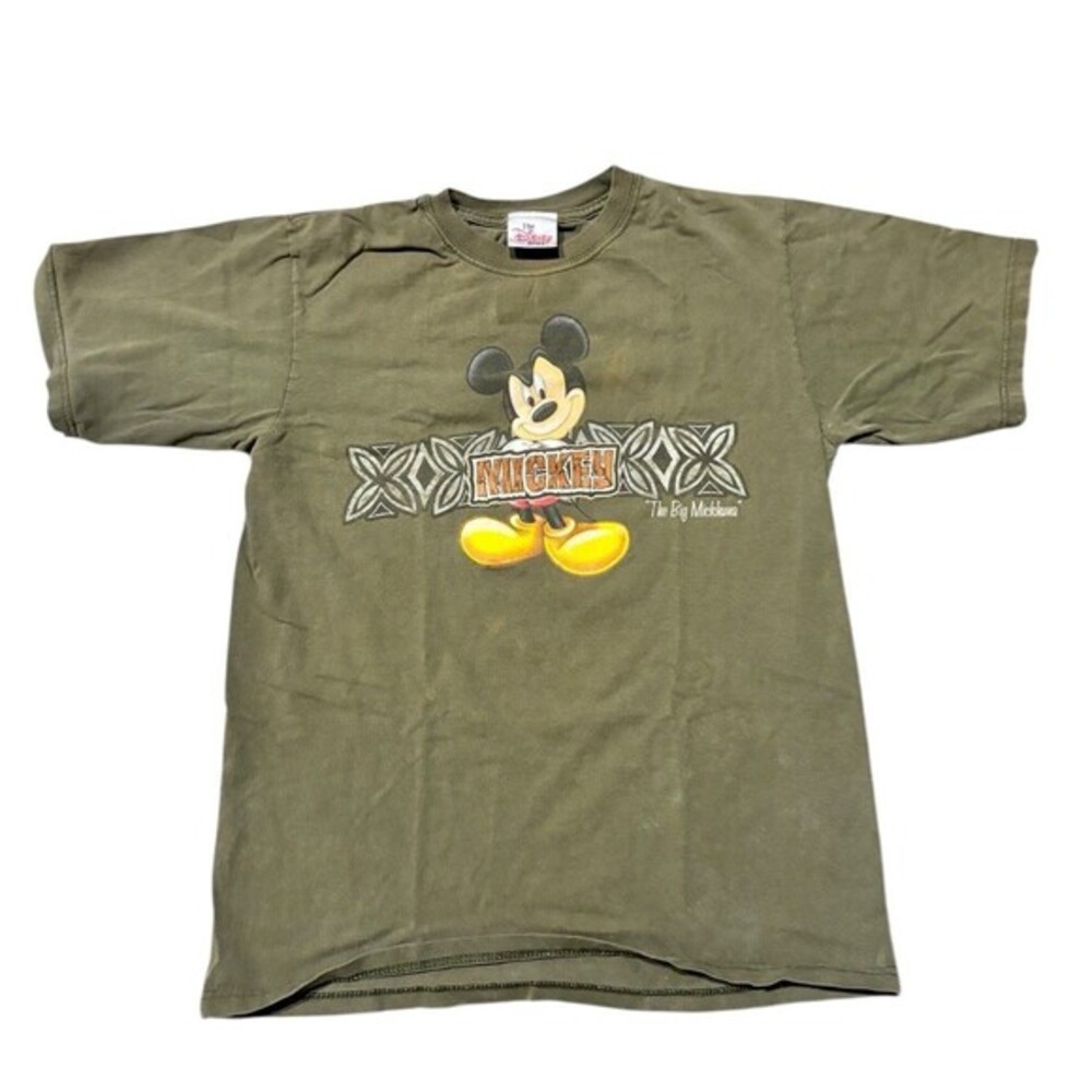 Vintage Disney Mickey Mouse Graphic T-Shirt Kids‎ Large Olive Green Short Sleeve